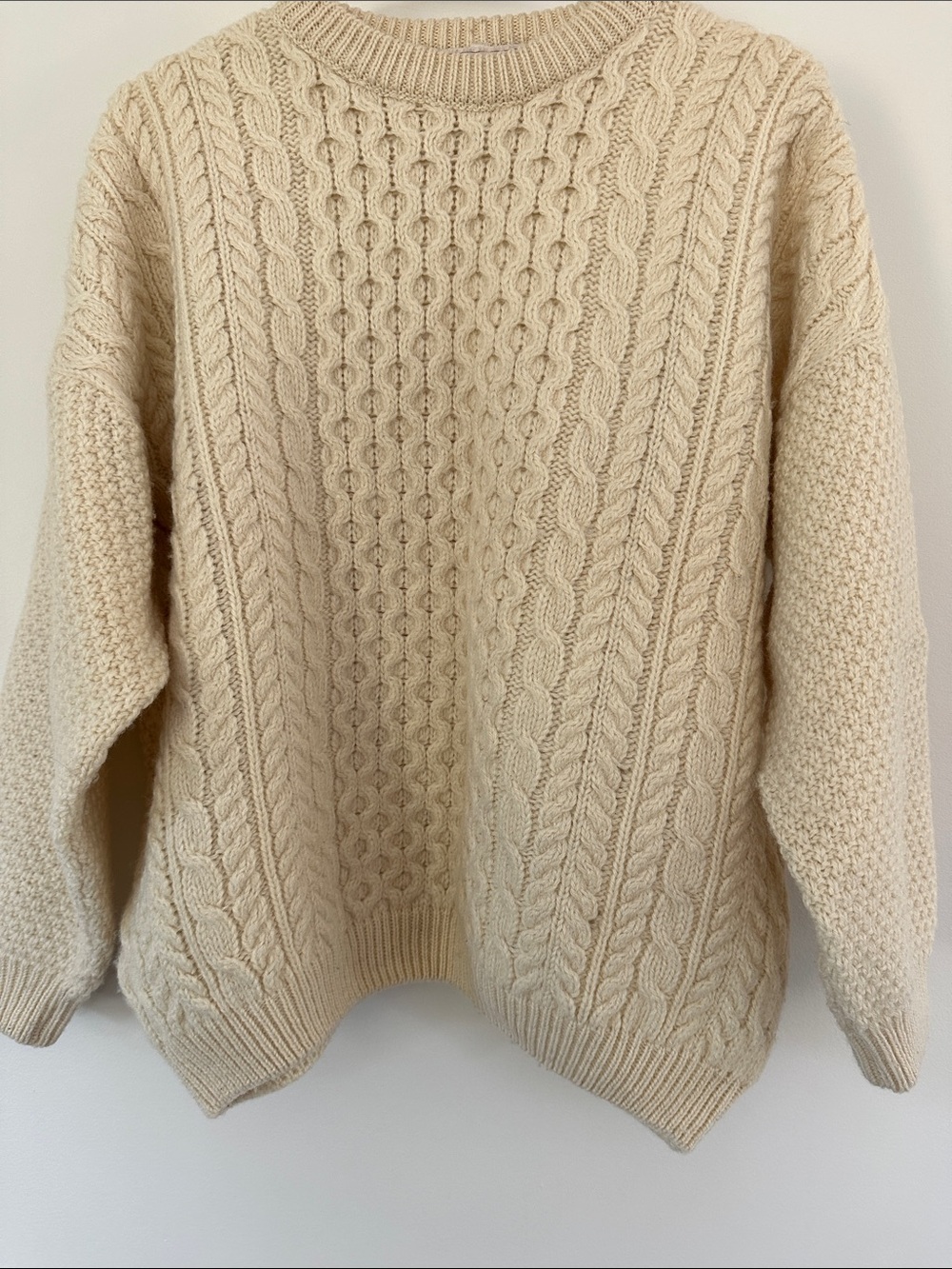 Women's Cream Cable-Knit Crewneck Sweater